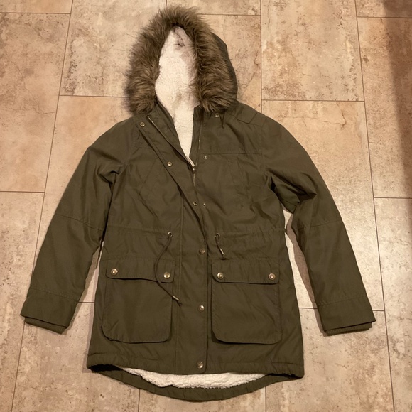 Prince and Fox Olive Green Winter Coat Removable Hood Sz M - READ! - Picture 5 of 11